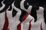 Bonsir Retro Flame Printed Contrast Color Pullover Autumn Sweaters for Men and Women Round Neck Patchwork Hip Hop Baggy Knitted Tops