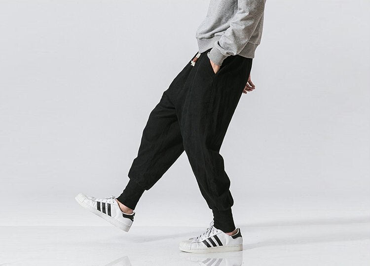 Bonsir  Chinese Style Harem Pants Men Streetwear Casual Joggers Mens Pants Cotton Linen Sweatpants Ankle-length Men Trousers M-5XL