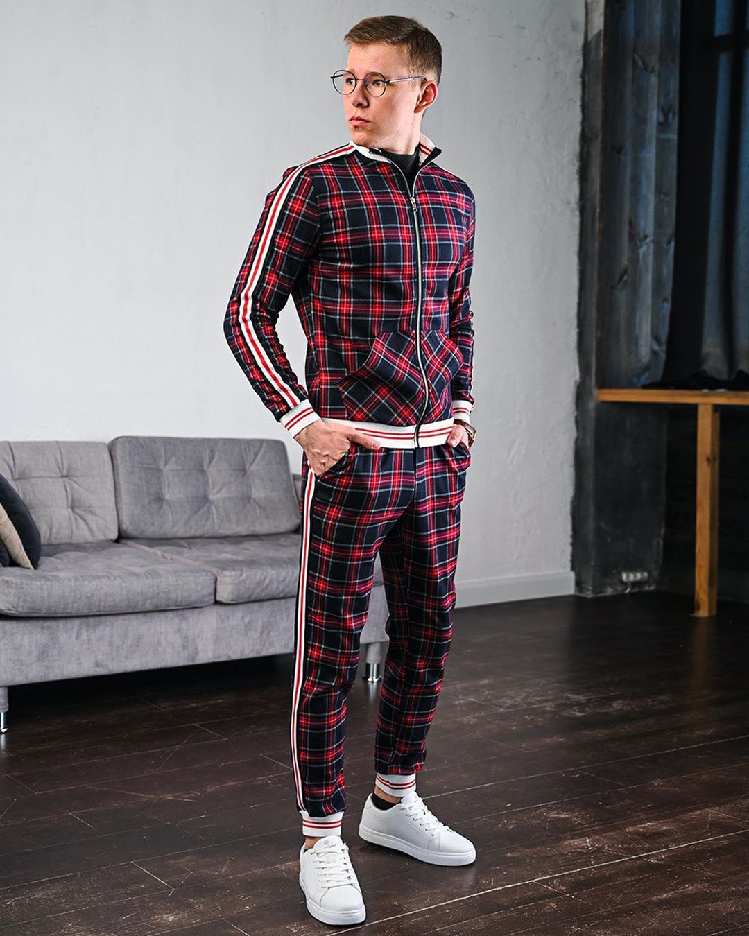 Bonsir New men's tracksuit Fashion Plaid Man Sets Trendy Brand Casual Sportswear Spring Autumn Jacket + Pants 2 Piece Set 3D Print