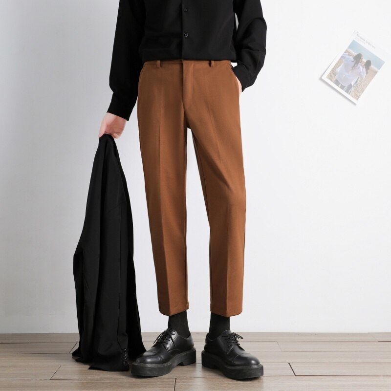 Summer Solid Color Suit Pants Men Slim Fashion Social Mens Dress Pants  Korean Straight Casual Pants Mens Office Formal Pants