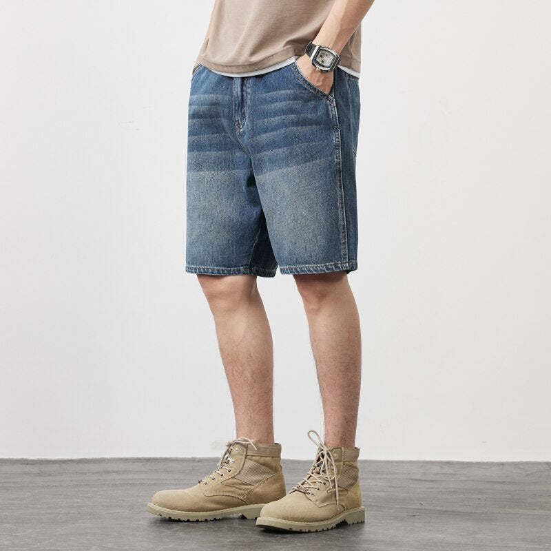 Bonsir Men's Summer Thin Denim Shorts Retro New Casual Straight Wide Leg Jeans Shorts Male Fashion Brand Clothes Loose Denim Shorts