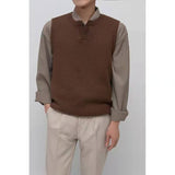 Bonsir Sweater New Autumn V-neck Sleeveless Sweater Vest Men Solid Color Loose Casual Brown Vest Harajuku Sweater for Men