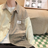 Bonsir Corduroy Shirt Men Vintage Splicing Top Oversized Long Sleeves Blouse Trend Fashion Streetwear Spring Autumn Y2K Male Clothes