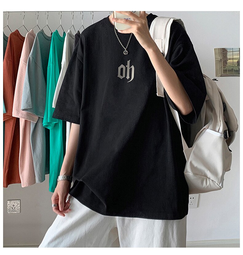 Bonsir Men's Simple Printed Casual T-shirt Summer Fashion Short Sleeve Oversized Tee Korean Style Cotton Leisure Teens Daily Basic Tops