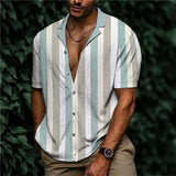 Bonsir Men's Social Shirts Striped Shirt Short Sleeve Tops Fashion Casual Blouse Oversized Tees Shirt Men's Clothing Ropa Hombre