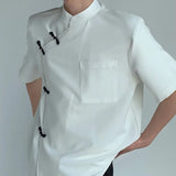 Bonsir Men's Irregular New Chinese Style Disc Button Short Sleeve Shirt Summer Fashion Man Fashion Casual Blouse Turtleneck Tops Tee
