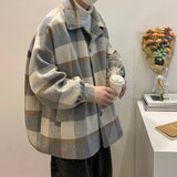Bonsir Winter Thick Woolen Coat Men Warm Fashion Casual Plaid Woolen Coat Men Korean Loose Medium Long Woolen Jacket Mens Overcoat
