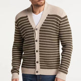 Bonsir Men's V-Neck Striped Cardigan Sweater with Long Sleeves Knitwear