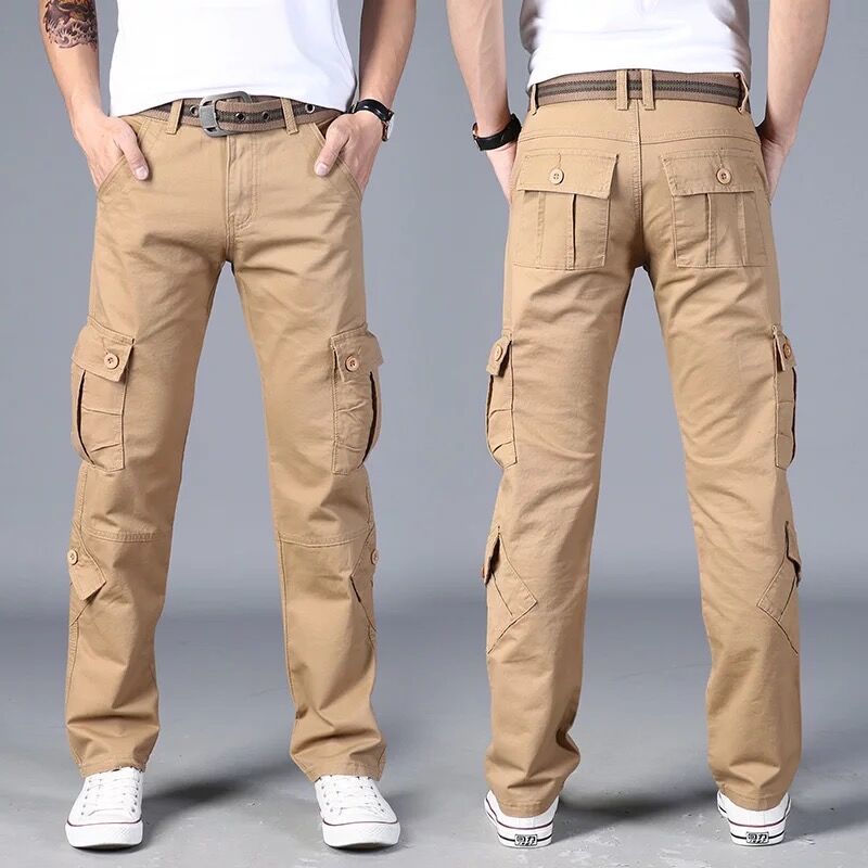 Bonsir Hot Sale Autumn Men's Cargo Pants Pure Cotton Casual Straight Loose Cargo Trousers Military Work Pants for Male B118