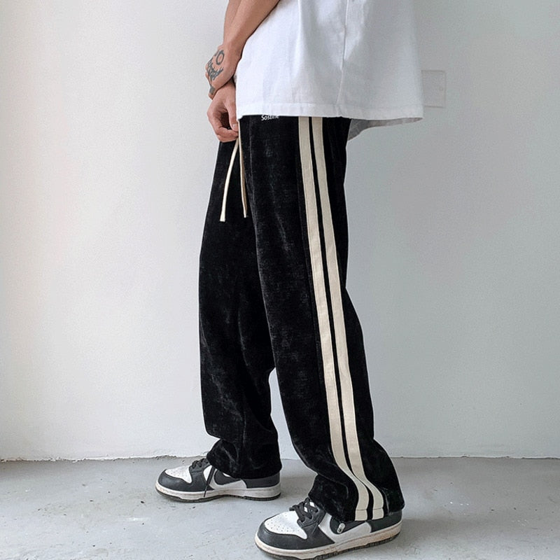 Bonsir Baggy Striped Men's Straight-leg Pants Fashion Hip Hop Streetwear Brand Harajuku Man Trousers Casual Male Pants