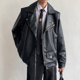 Bonsir Men's Shoulder Pad Baseball Pu Leather Motorcycle Jackets Clothing Russian Outerwear Loose Male Fashion Black Coats M-XL