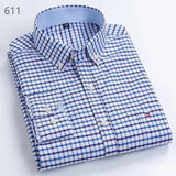 Bonsir 6XL 7XL Autumn/Winter Men's Long sleeved Shirt 100% Cotton Plaid Solid Oxford Spin Non iron Fashion Large Casual Business