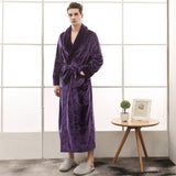 Bonsir Men Winter Plus Size Long Warm Coral Fleece Bathrobe Hooded Cozy Flannel Zipper Bath Robe Night Dressing Gown Women Sleepwear