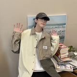 Bonsir Corduroy Shirt Men Vintage Splicing Top Oversized Long Sleeves Blouse Trend Fashion Streetwear Spring Autumn Y2K Male Clothes