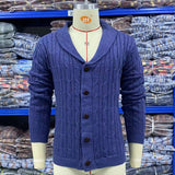 Bonsir Mens Knitted Coat Long Sleeve Jacquard Pocket Sweater Cardigan Jacket Solid Thick Warm Casual Cardigan Knitting Sweatercoat