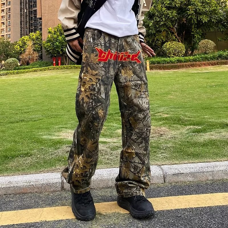 Bonsir  New Fashion Towel Embroidery Camouflage Baggy Tracksuit Pants For Men Straight Sport Casual Long Trousers Pantalones Hombre