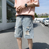 Bonsir Men short Jeans Blue Fashion Ripped jeans Shorts Mens Destroyed Hole High Quality Loose Casual Straight Denim shorts
