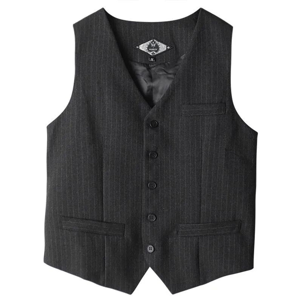 Bonsir British Style Retro Suit Vest Male Vertical Stripes Business Elegant Professional Formal Dress Body Fashion V-neck Suit Vest