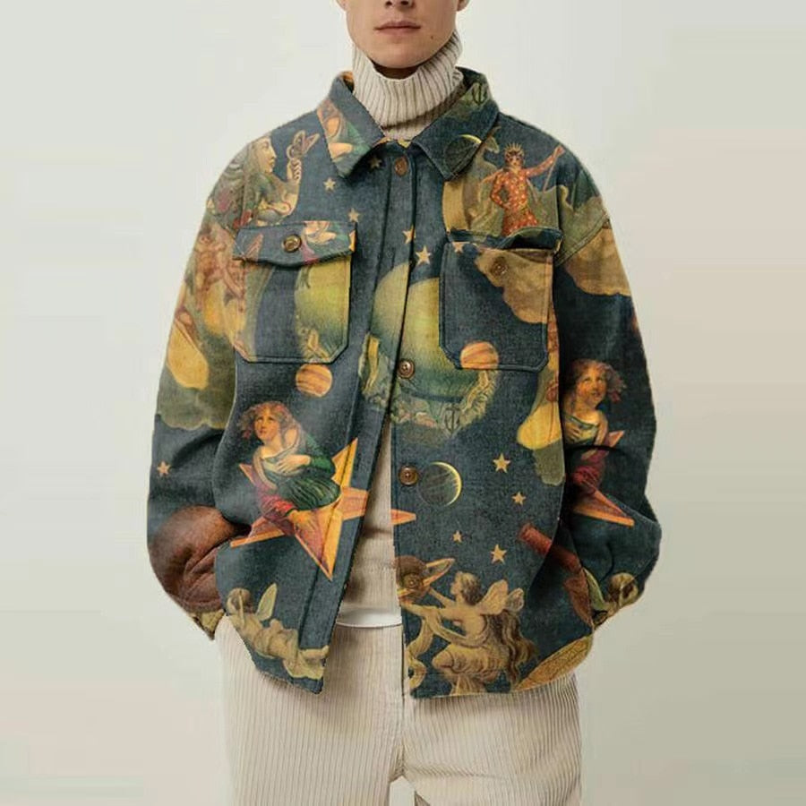 Large Men's Gradient Denim Jacket Oversized Spring and Autumn Loose Jacket
