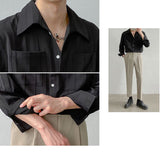 Bonsir Jacquard Long Sleeve Shirt  Spring and Summer Mature Korean Clothes Solid Color Vintage Shirt Men High Quality Luxury Top