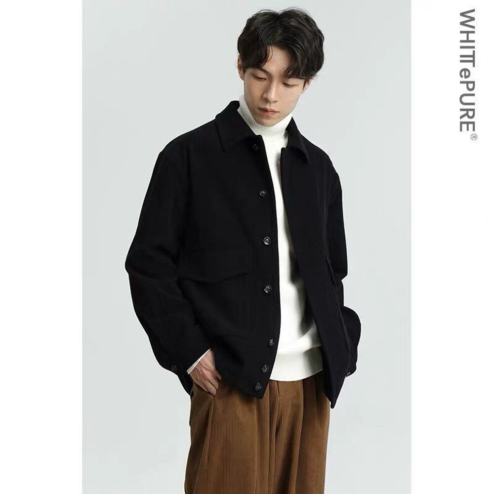 Bonsir  Spring Autumn New Corduroy Casual Jacket Men's Retro All-match Student Korean Style Trendy Coat Men's Youth Outwear Black