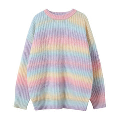 Bonsir Korean Fashion High Quality Gradient Tie-dye Loose Rainbow Sweater Men Autumn  New Casual Loose Striped Harajuku Sweater