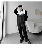 Bonsir Men Splice Leather Vest Oversize Streetwear Fashion Loose Casual Long Sleeve Shirt Net Celebrity Stage Show Clothing Male Shirts