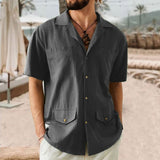 Bonsir Cotton Linen Shirt Men's Clothes Spring Summer Short Sleeve Buttoned Turn-down Collar Casual Shirts Men Streetwear Leisure Tops