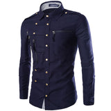 Bonsir Men's Long-Sleeved Shirts Complex Multi-Button Slim Shirt Multi-Pocket Shirts Fashion Trend Shirts Male