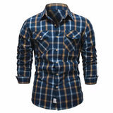 Bonsir Fashion Mens Plaid Shirt Long Sleeve Bomber Military Shirts Cotton High Quality Business Casual Lapel Shirt Men Spring New