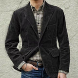 Bonsir Vintage Corduroy Jackets Men Autumn Winter Fashion Button-up Lapel Solid Blazer Coat Mens Casual Long Sleeve Slim Suit Outerwear