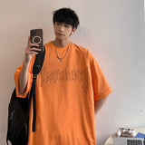 Bonsir Short sleeve t-shirt men's summer fashion brand black printing large half sleeve bottomed top Hong Kong Style loose T-shirt