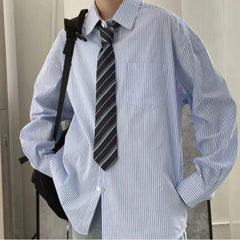 Bonsir Men's Fashion Trend Striped Printing Long Sleeved Shirts Student Korean Loose Fitting Lapel Collar High Quality Shirts