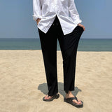 Bonsir New Men's Straight Casual Pants Summer Korean Loose Solid Color Wide Leg Trousers Pocket Fashion Tide 2023 Spring