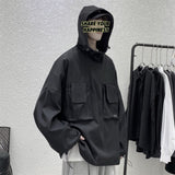 Bonsir Harajuku Solid Color Men Cargo Hoodies Streetwear Casual Hooded Sweatshirts Autumn Winter New Unisex Drawstring Pullovers