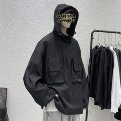 Bonsir Harajuku Solid Color Men Cargo Hoodies Streetwear Casual Hooded Sweatshirts Autumn Winter New Unisex Drawstring Pullovers