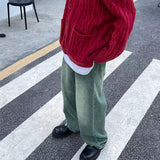 Bonsir  Men's Fashion Trend Vintage Casual Pants Baggy Homme Washed Old Jeans Oversized Students Green/brown Color Trousers S-3XL