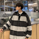 Bonsir Winter Plush Thick Sweater Men Warm Fashion Oversized Knitted Pullover Men Korean Loose Stripe Long Sleeve Sweater Mens Jumper