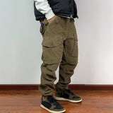 Bonsir Fashion Streetwear Cargo Pants Men Vintage Multi Pockets Loose Solid Corduroy Pants Mens Autumn Casual Zipper Mid Waist Trouser