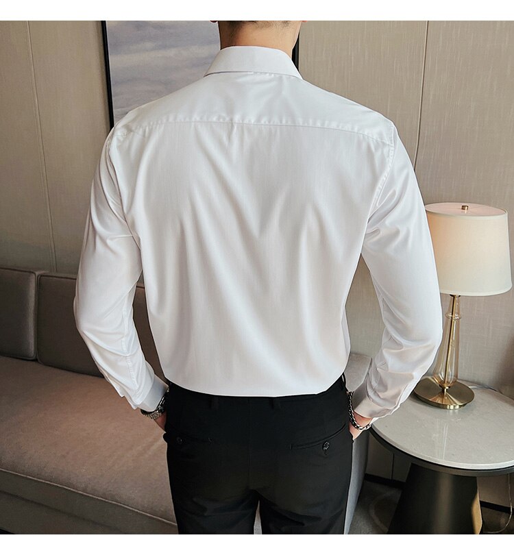 Bonsir Fashion Splicing Shirts Men Long Sleeve Slim Casual Shirt High Quality Business Dress Shirt Formal Social Party Tuxedo Blouse