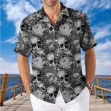 Bonsir Fashion Floral Printed Short Sleeve Shirts Men Spring Summer Casual Loose Turn-down Collar Buttoned Cardigan Shirt Men's Clothes