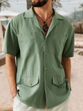 Bonsir Men's Breathable Cotton Linen Short Sleeve Shirt for Summer Fashion