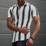 Bonsir Men's Social Shirts Striped Shirt Short Sleeve Tops Fashion Casual Blouse Oversized Tees Shirt Men's Clothing Ropa Hombre