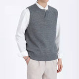 Bonsir Sweater New Autumn V-neck Sleeveless Sweater Vest Men Solid Color Loose Casual Brown Vest Harajuku Sweater for Men