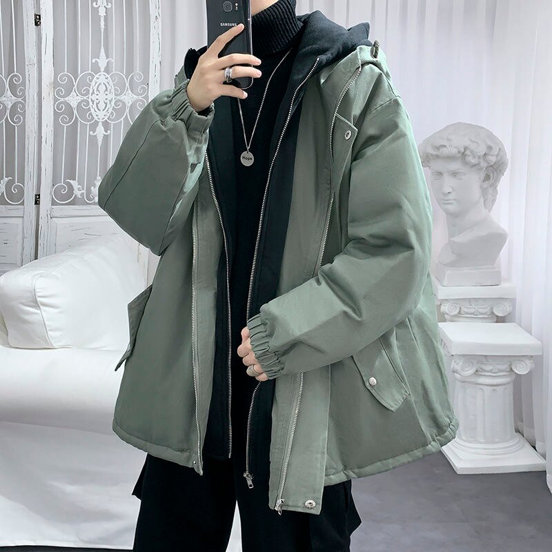 Bonsir Winter Jacket Men Warm Fashion Casual Thicke Hooded Jackets Men Streetwear Loose Short Coat Mens Fake Two Pieces Coat M-2XL