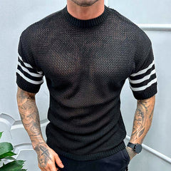 Bonsir Fashion Patchwork Short Sleeve Men's Knit Tops Spring Summer Casual Crew Neck Pullover Tee Men Clothing T Shirt Streetwear