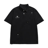 Bonsir Mens Neutral Casual T-shirt 2023 Summer New Street Rivet Slit Polo Shirts Tee LGBT Design Sense Short-sleeved Lapel Top Camiseta