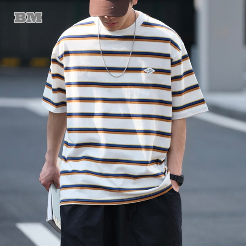 Bonsir Summer Japanese Streetwear Striped T Shirt Men Clothing Harajuk –  bonsir