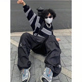 Bonsir Black printed star letters Guochao original design sense all-match casual loose trousers ins style same style for men and women
