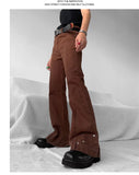Bonsir New Fashion Vintage Brown Baggy Men Cargo Flare Jeans Pants High Street Hip Hop Women Casual Loose Denim Trousers Pantalon